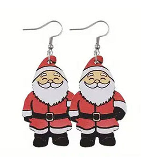 Christmas theme wood earring - santa