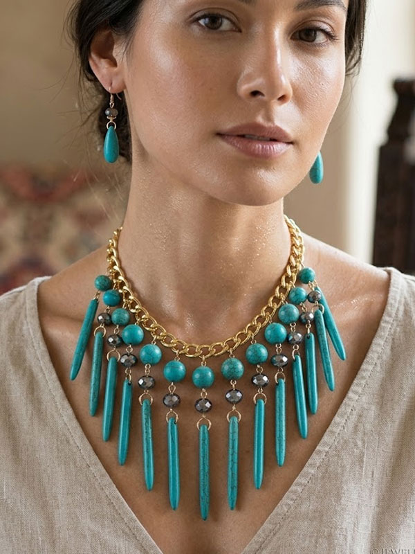 Turquoise stone drop necklace earring set