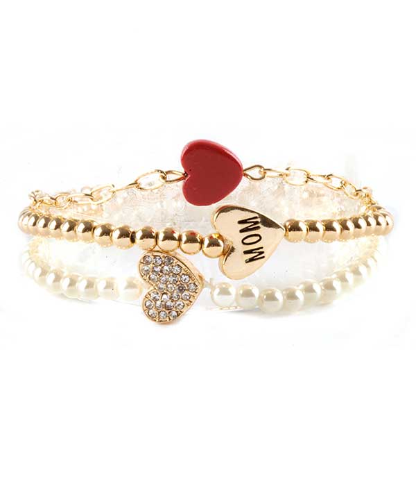 Mother theme 3 pair stretch bracelet set