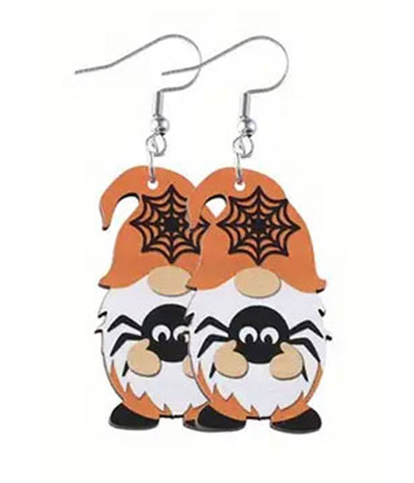 Halloween theme gnome wood earring - spider