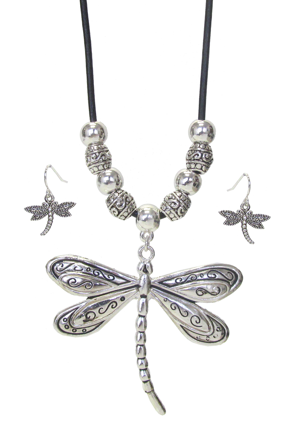Dragonfly pendant and cord necklace set