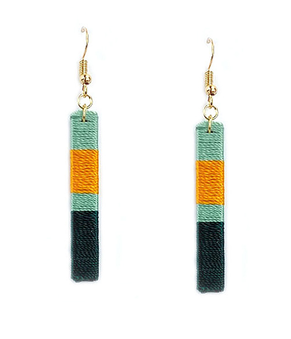 Multi color thread wrap bar earring