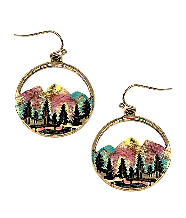 Mountain and tree landscape earring