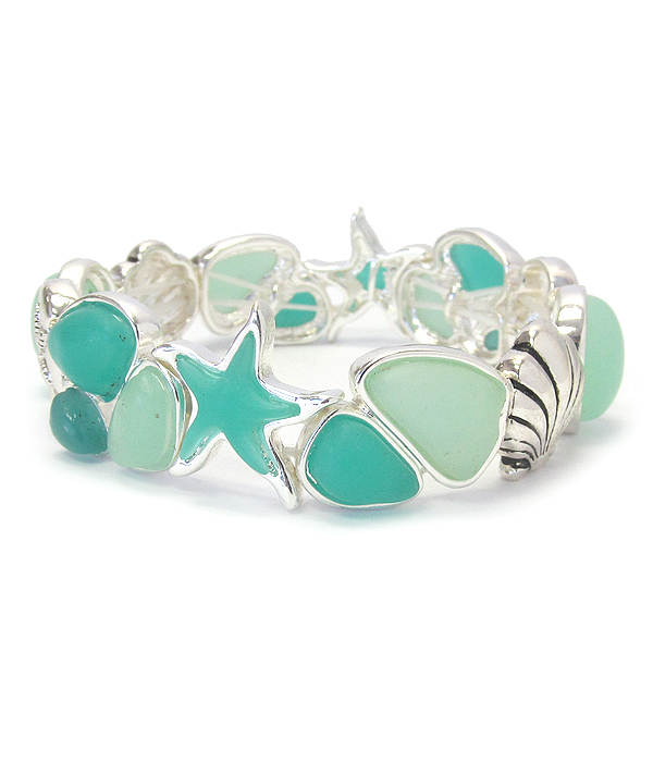 SEALIFE THEME SEA GLASS STRETCH BRACELET