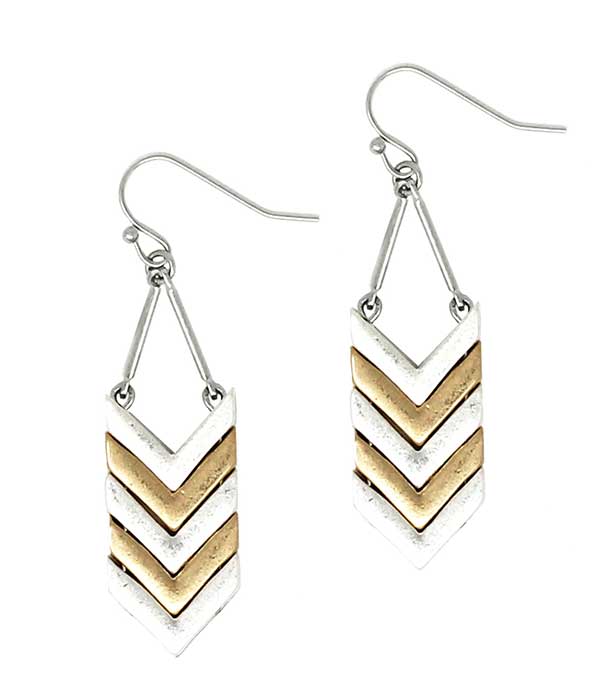 Multi metal chevron drop earring