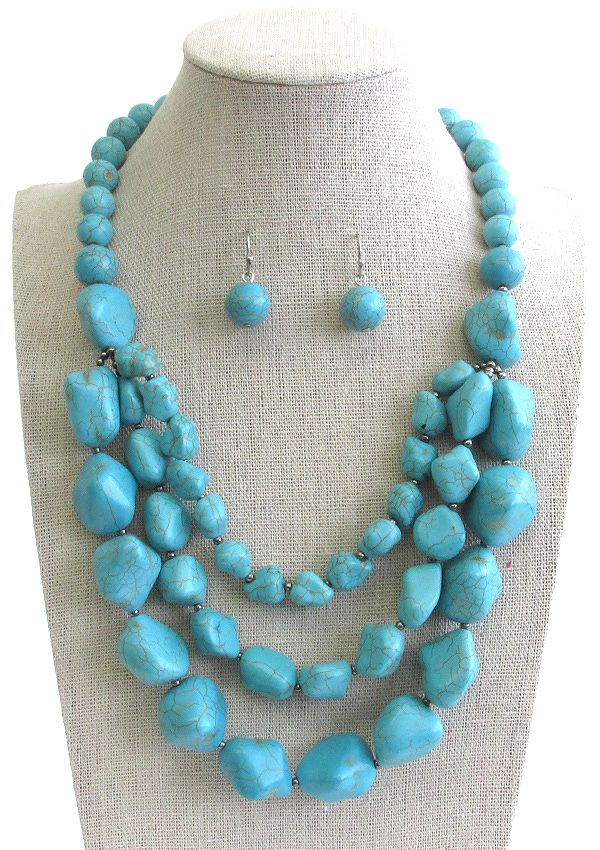 Turquoise mix and layered chunky necklace set