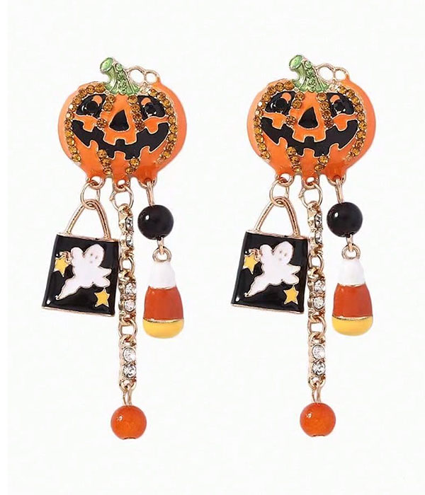 Halloween theme epoxy earring - pumpkin ghost