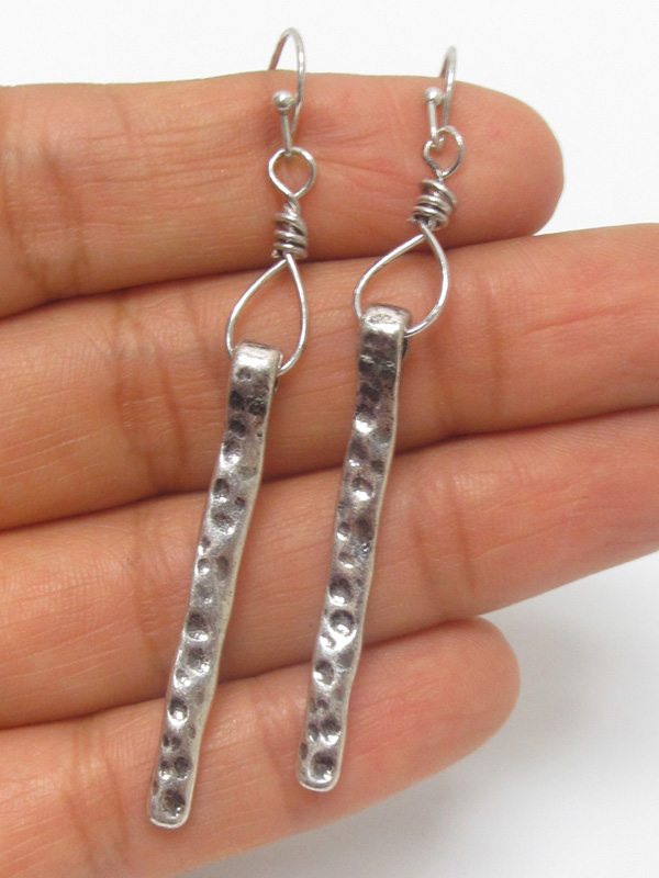 Hammered metal stick earring