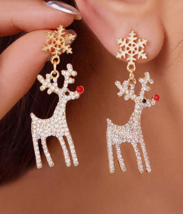 Christmas theme crystal deer earring