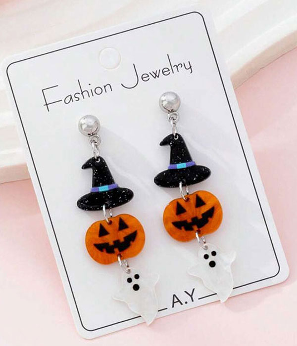 Halloween theme pumpkin and ghost drop acrylic earring