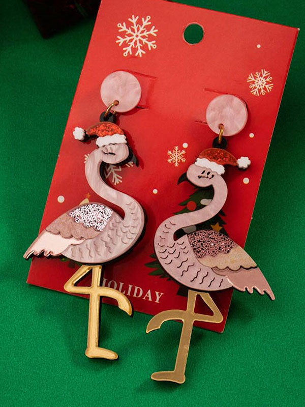 Christmas theme acrylic earring - flamingo santa