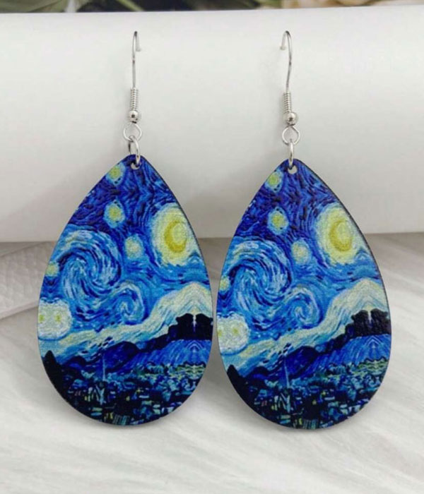 Painting art teardrop earring -  van gogh starry night