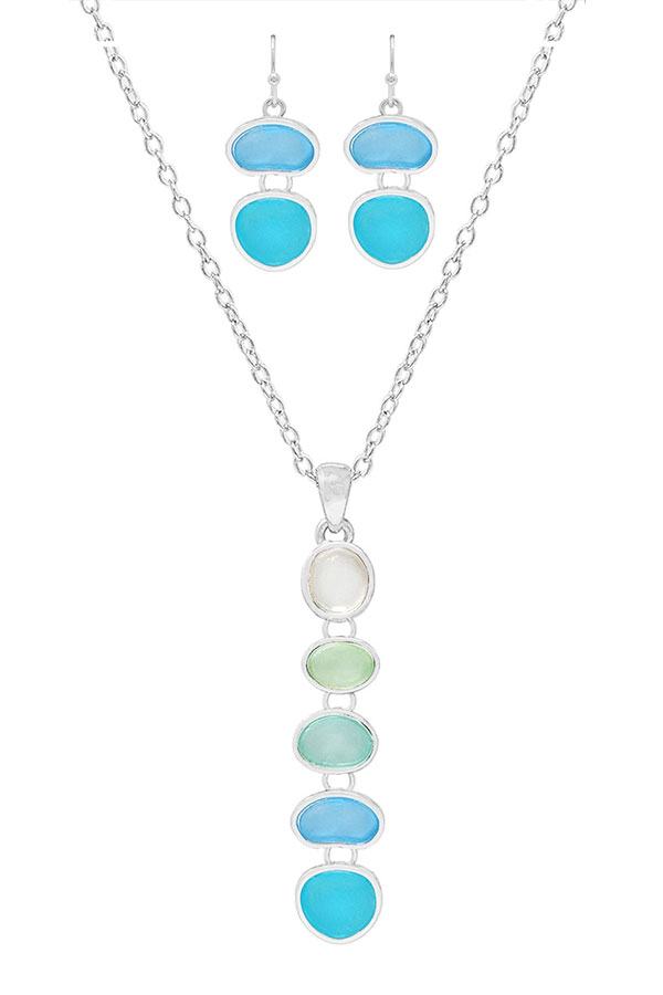 Sealife theme seaglass drop pendant necklace set