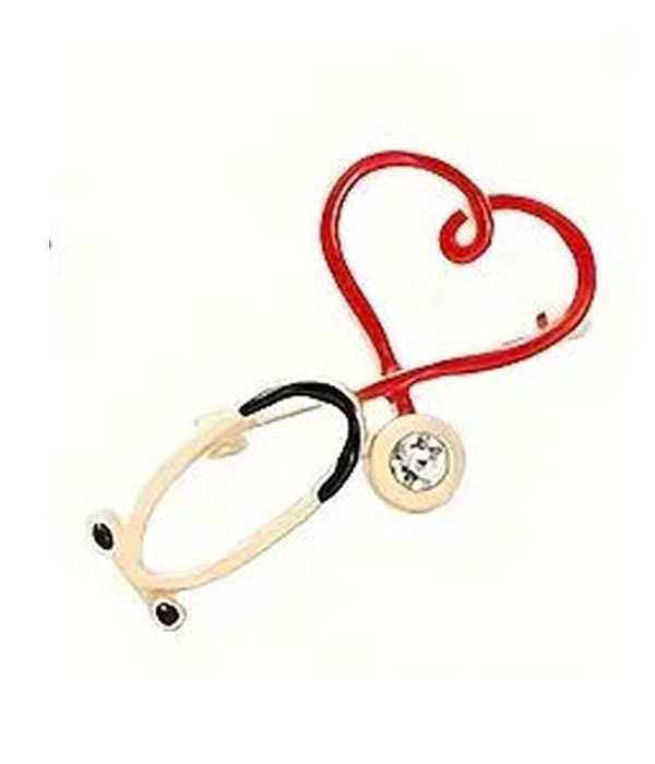 Medical theme brooch - heart stethoscope