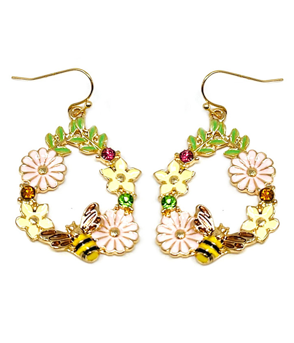 Garden theme epoxy earring - bee and flower