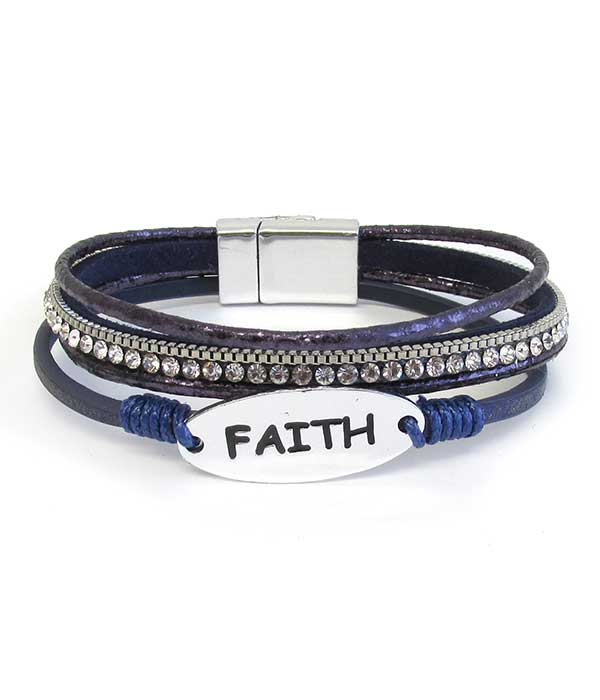 Religious inspiration multi leatherette magnetic bracelet - faith