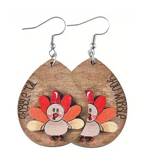 Thanksgiving theme turkey wood earring