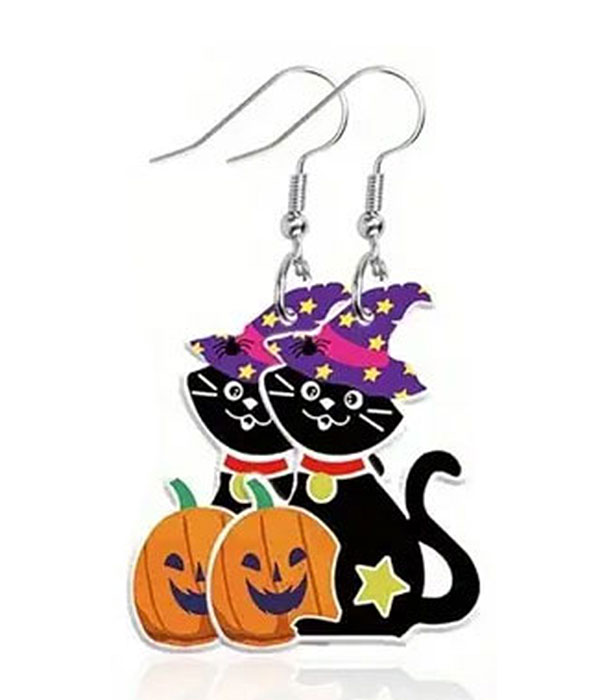 Halloween theme acrylic earring - cat pumpkin