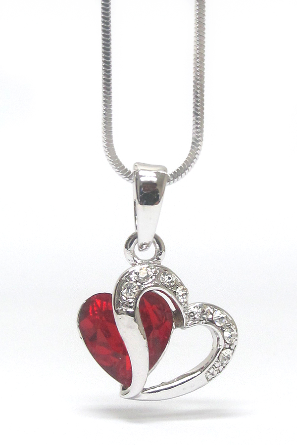 Made in korea whitegold plating crsytal heart pendant necklace -valentine