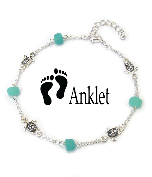 Sea glass and turtle anklet