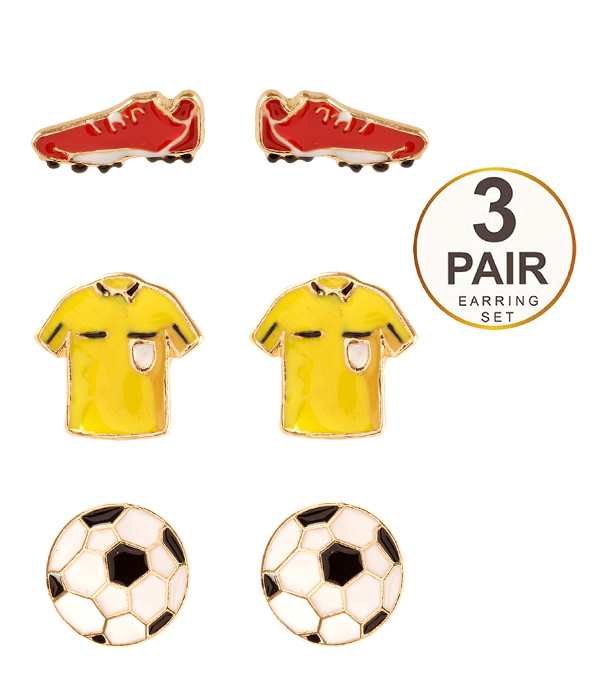 Sport theme 3 pair earring set - soccer