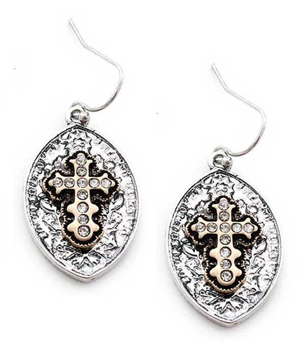 Crystal cross earring
