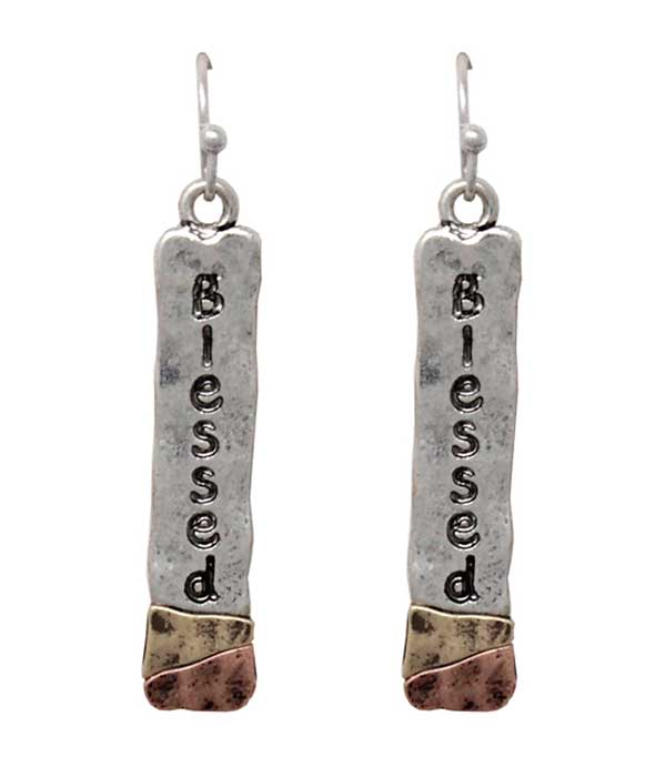 Religious inspiration metal bar earring - blessed