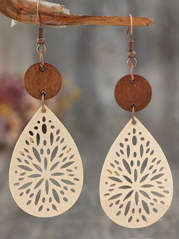 Laser cut teardrop wood earring