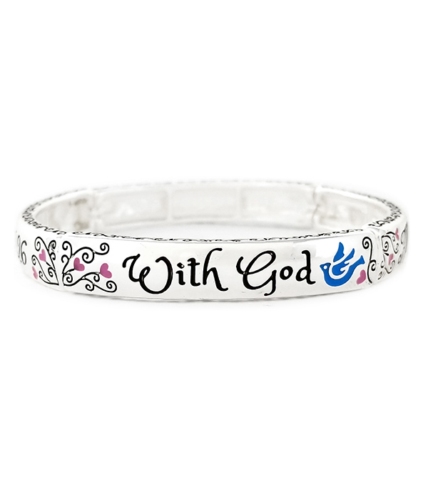 Religious inspired message stretch bracelet - matthew 19:26