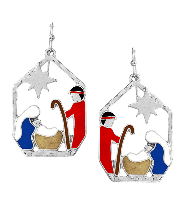 Christmas theme epoxy nativity earring