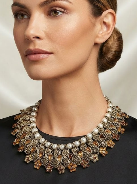 Luxury class victorian style chunky statement party necklace - choker