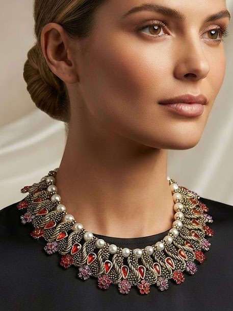 Luxury class victorian style chunky statement party necklace - choker