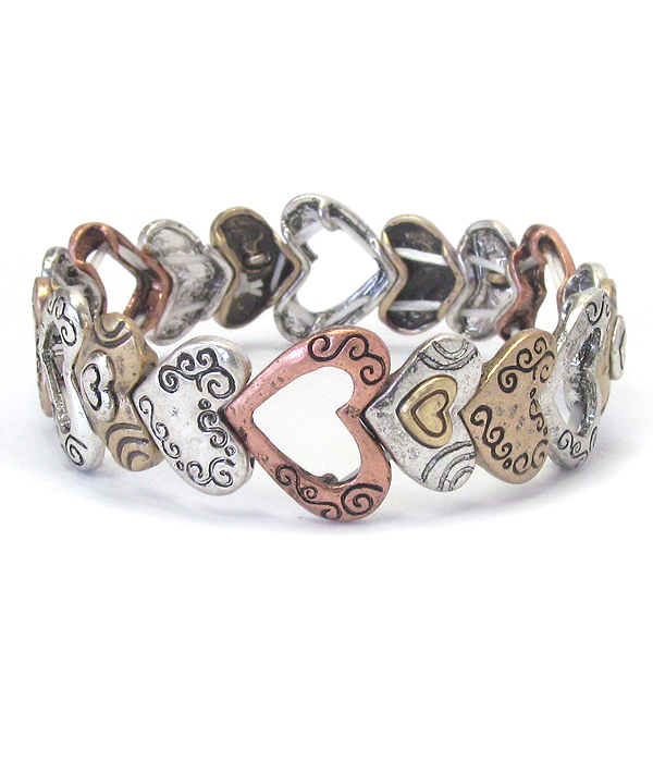 Vintage metal multi heart stretch bracelet