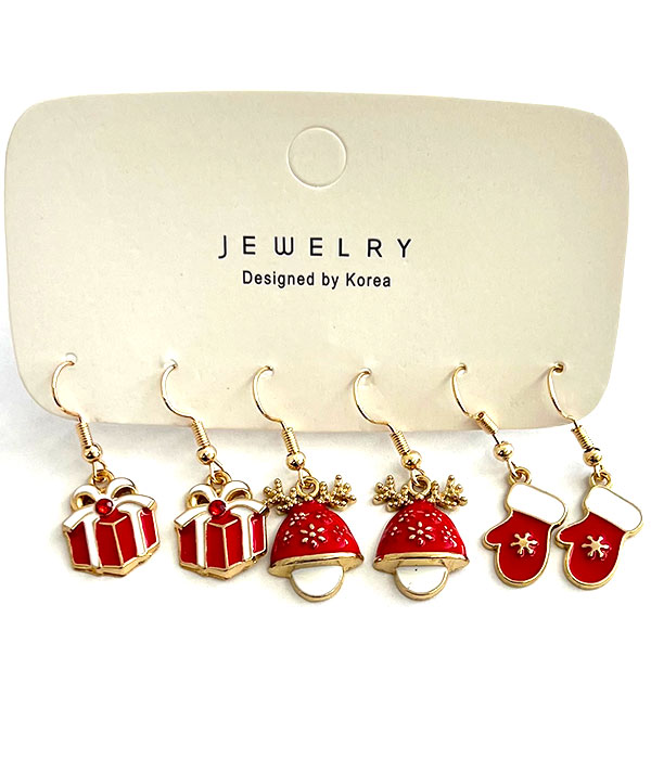 Christmas theme 3 pair earring set