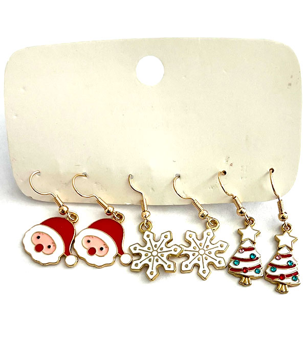 Christmas theme 3 pair earring set
