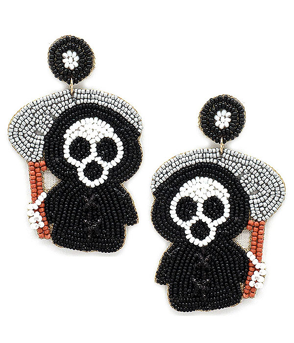 Halloween themee handmade seedbead grim reaper earring