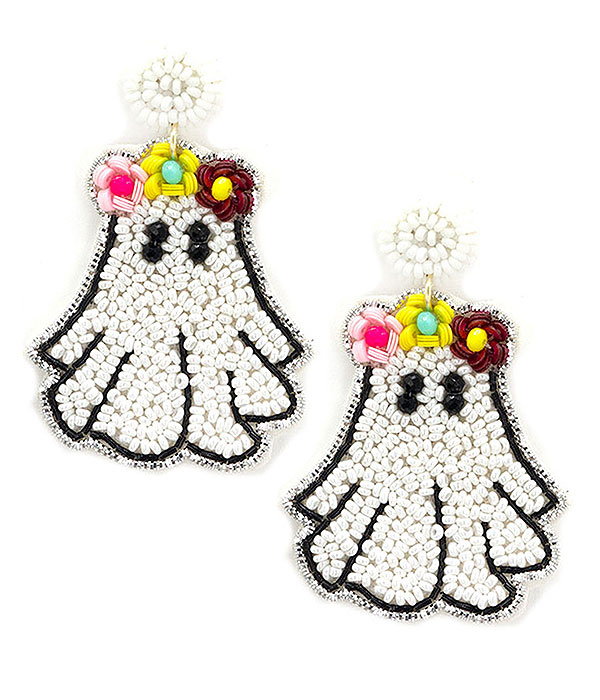 Halloween theme handmade seedbead ghost earring