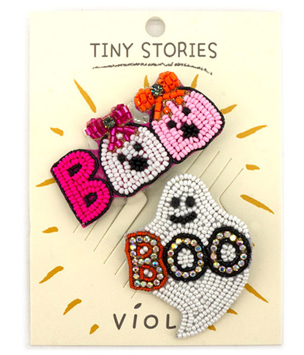 Halloween theme seedbead brooch set - ghost boo