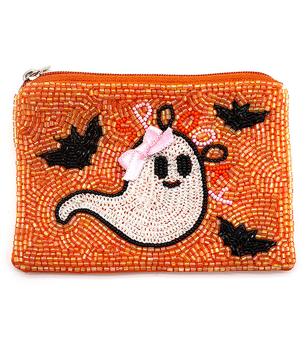Halloween theme handmade wallet coin purse - ghost and bat