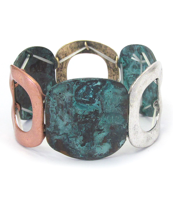 Tri-tone metal disk stretch bracelet