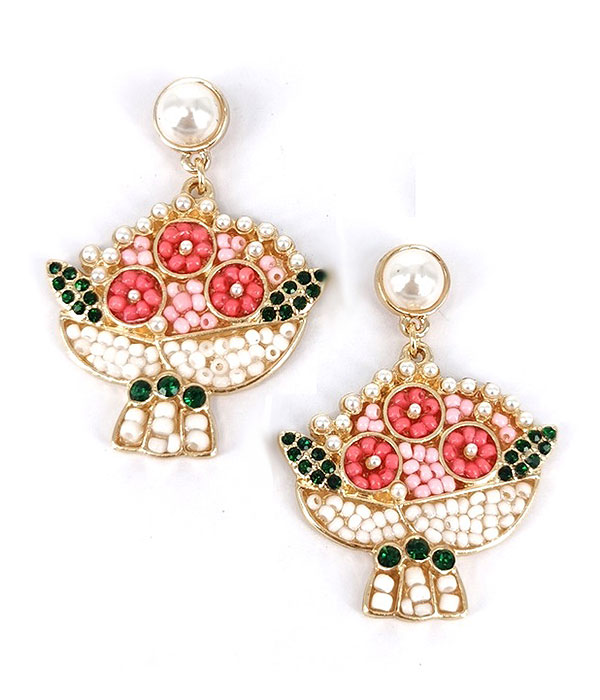 Multi seedbead flower bouquet earring