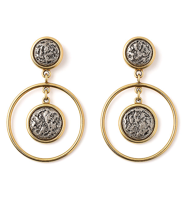 Textured disc and hoop dangle drop earring
