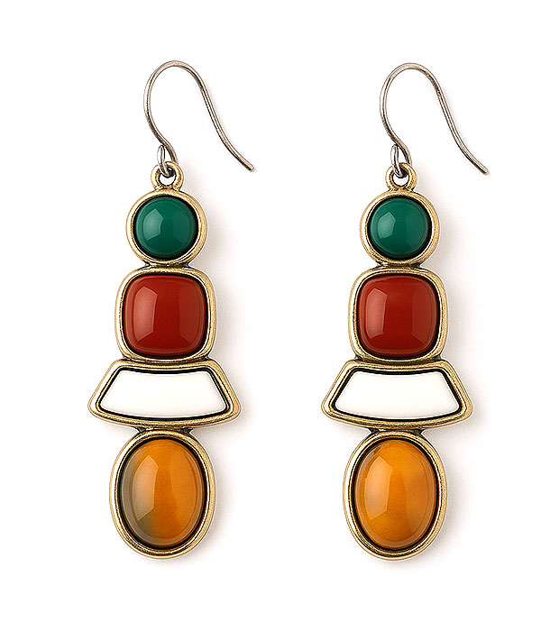 Multi shape stone drop earring