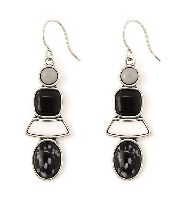 Multi shape stone drop earring