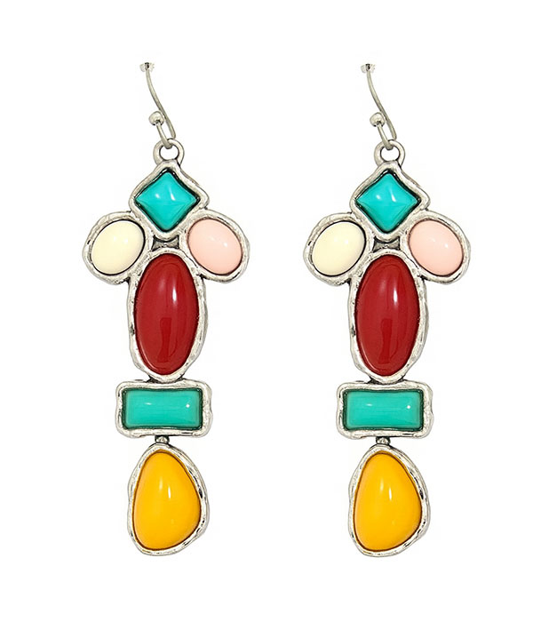 Multi shape stone drop earring