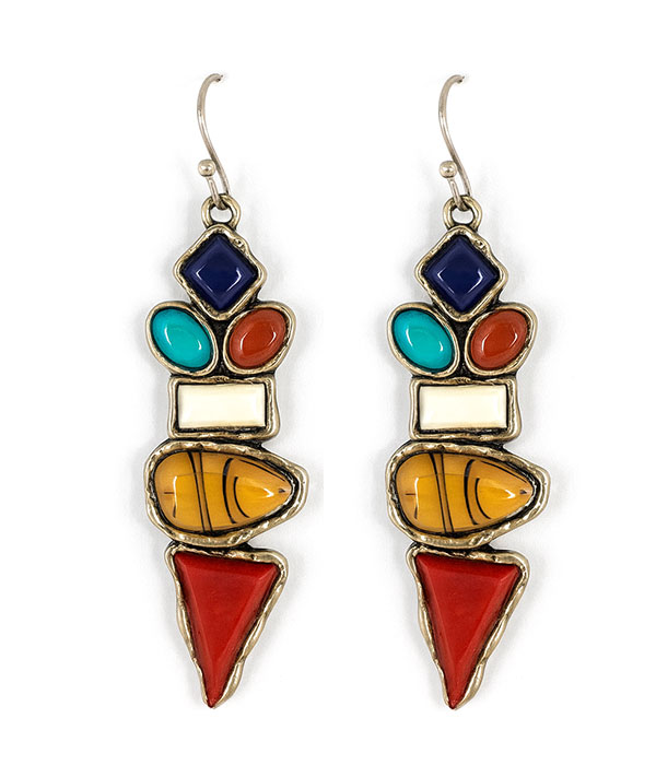 Multi shape stone drop earring