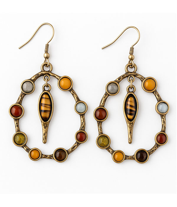 Multi stone mix teardrop hoop earring