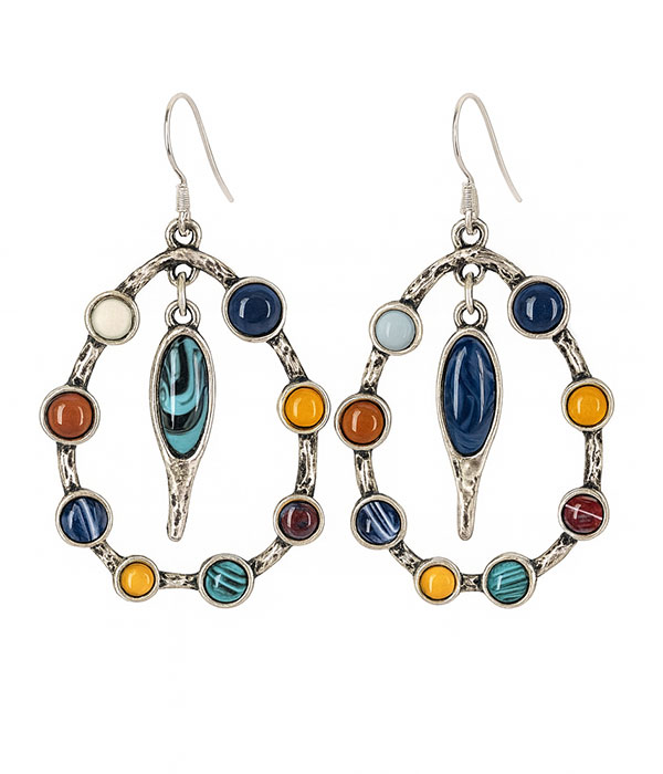 Multi stone mix teardrop hoop earring