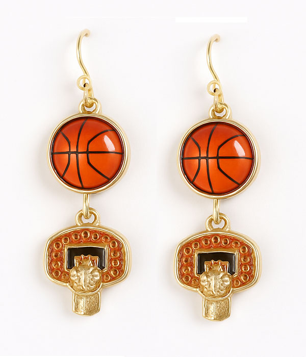 Sport theme dangle earring - basketball