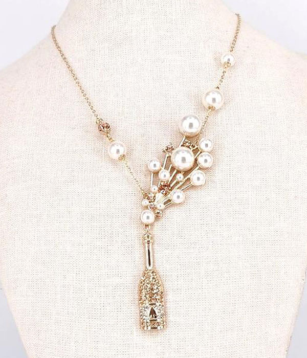 Winery theme sparking wine bottle necklace
